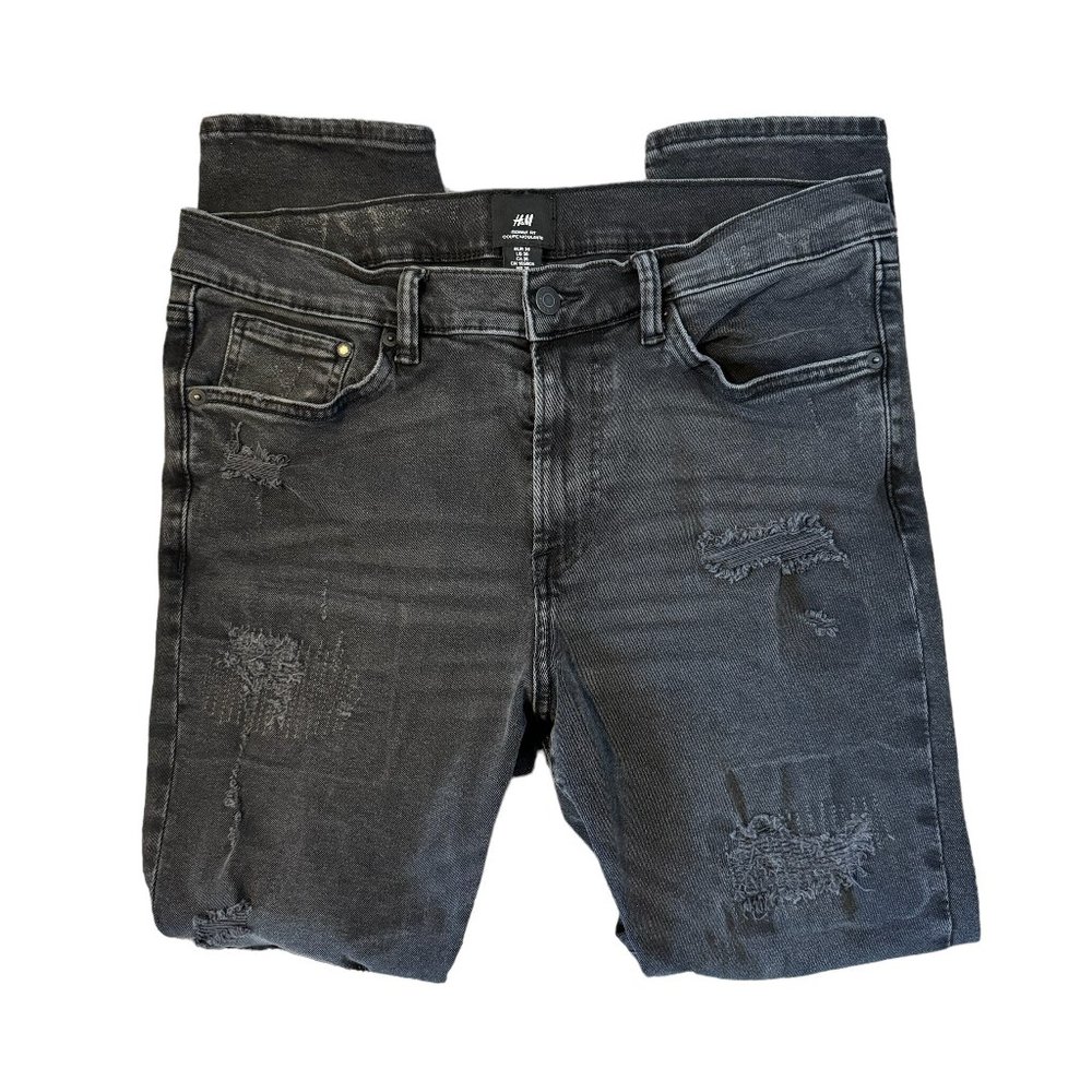 H&M MEN BLACK RIPPED SKINNY JEANS